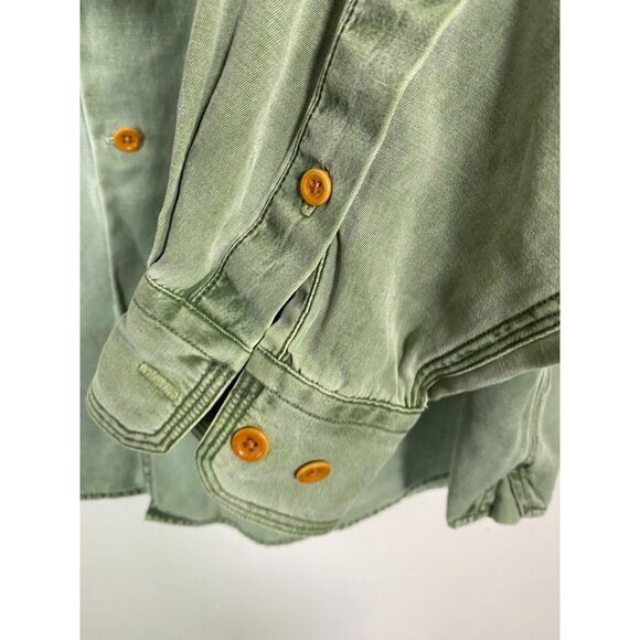 Ryan Michael Men Silk Blend Green Button Up Shirt Size Large Long Sleeve Western - Picture 9 of 16